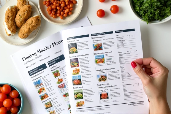 Imagen representativa de un plan de alimentación personalizado con gráficos y diferentes opciones de comida saludable.